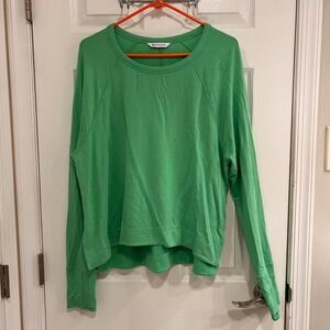Athleta Green French Terry Sweatshirt Relaxed Pullover Thumbhole Cuffs Crew Neck